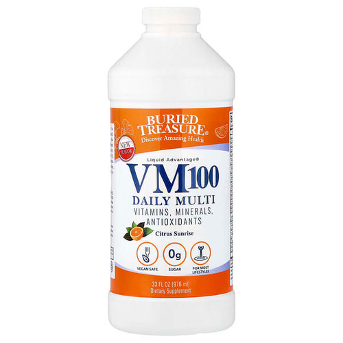 <img alt="Buried Treasure, Liquid Advantage, VM100 Daily Multi, Citrus Sunrise, 33 fl oz (976 ml)" title="Buried Treasure, Liquid Advantage, VM100 Daily Multi, Citrus Sunrise, 33 fl oz (976 ml),016055453784"