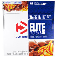 Dymatize Nutrition, Elite Protein Bar, Chocolate Peanut Butter, 12 Bars, 2.47 oz (70 g) Each