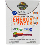 Garden of Life, Sport, Organic Plant-Based Energy + Focus, Pre-Workout, Sugar Free, Blackberry Cherry, 12 Packets, 0.2 oz (6 g) Each