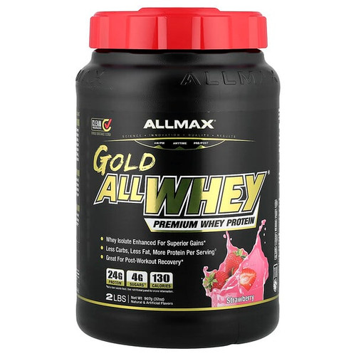 <img alt="ALLMAX, Gold AllWhey, Premium Whey Protein, Strawberry, 2 lbs (907 g)" title="ALLMAX, Gold AllWhey, Premium Whey Protein, Strawberry, 2 lbs (907 g),665553200491"