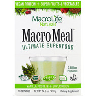 Macrolife Naturals, MacroMeal Ultimate Superfood, Vanilla Protein + Superfoods, 10 Packets, 14.5 oz (410 g)