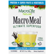 Macrolife Naturals, MacroMeal Ultimate Superfood, Vanilla Protein + Superfoods, 10 Packets, 1.4 oz (40 g) Each