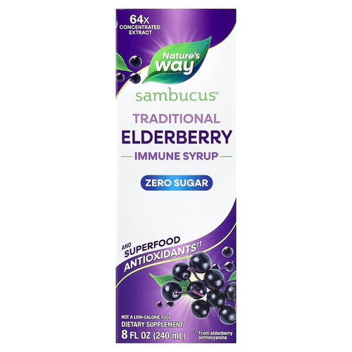 <img alt="Natures Way, Sambucus, Traditional Immune Syrup, Zero Sugar, Elderberry, 8 fl oz (240 ml)" title="Natures Way, Sambucus, Traditional Immune Syrup, Zero Sugar, Elderberry, 8 fl oz (240 ml),033674153314"