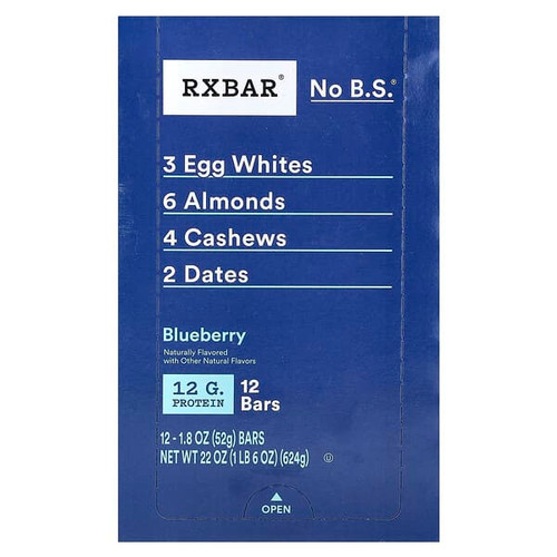 <img alt="RXBAR, Protein Bar, Blueberry, 12 Bars, 1.8 oz (52 g) Each" title="RXBAR, Protein Bar, Blueberry, 12 Bars, 1.8 oz (52 g) Each,857777004263"