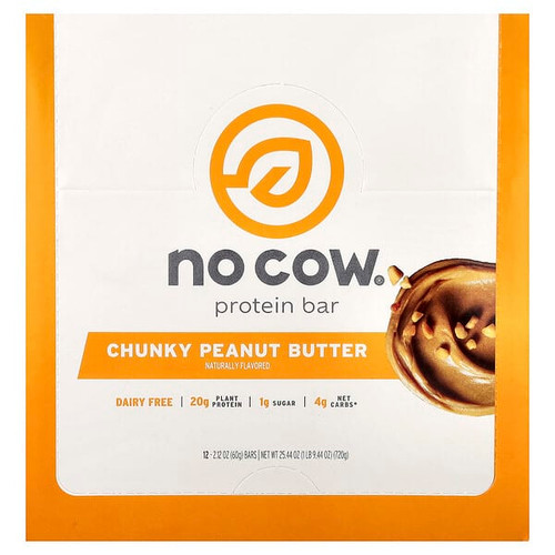 <img alt="No Cow, Protein Bar, Chunky Peanut Butter, 12 Bars, 2.12 oz (60 g) Each" title="No Cow, Protein Bar, Chunky Peanut Butter, 12 Bars, 2.12 oz (60 g) Each,852346005108"