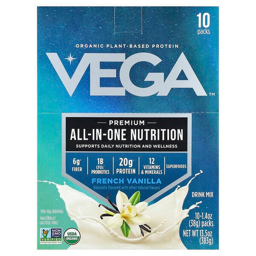 <img alt="Vega, Organic Plant-Based Protein, Premium All-In-One Nutrition, French Vanilla, 10 Packs, 1.4 oz (38 g) Each" title="Vega, Organic Plant-Based Protein, Premium All-In-One Nutrition, French Vanilla, 10 Packs, 1.4 oz (38 g) Each,838766004914"