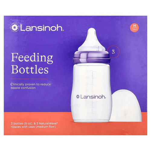 <img alt="Lansinoh, Feeding Bottles with NaturalWave Nipple, Medium Flow, 3m+, 3 Bottles, 8 oz (240 ml) Each" title="Lansinoh, Feeding Bottles with NaturalWave Nipple, Medium Flow, 3m+, 3 Bottles, 8 oz (240 ml) Each,044677710565"
