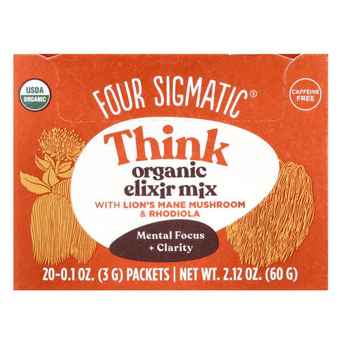 <img alt="Four Sigmatic, Think, Organic Elixir Mix With Lions Mane Mushroom & Rhodiola, Caffeine Free, 20 Packets, 0.1 oz (3 g) Each" title="Four Sigmatic, Think, Organic Elixir Mix With Lions Mane Mushroom & Rhodiola, Caffeine Free, 20 Packets, 0.1 oz (3 g) Each,4897039310394"