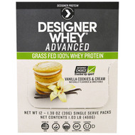 Designer Protein, Designer Whey Advanced, Grass Fed 100% Whey Protein, Vanilla Cookies & Cream, 12 Packs, 1.38 oz (39 g) Each