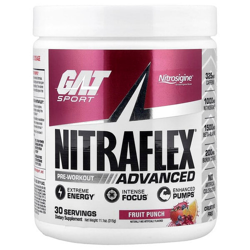 <img alt="GAT, Sport, NITRAFLEX Advanced, Pre-Workout, Fruit Punch, 11.1 oz (315 g)" title="GAT, Sport, NITRAFLEX Advanced, Pre-Workout, Fruit Punch, 11.1 oz (315 g),859613648907"