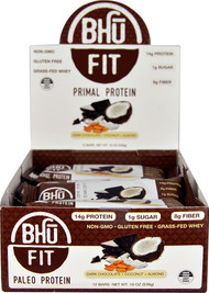BHU Primal Grass-Fed Whey Protein Bar Dark Chocolate+Coconut+Almond -- 12 Bars