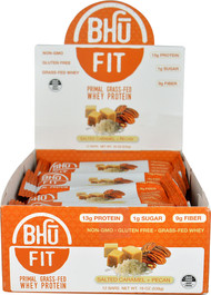 BHU Primal Grass-Fed Whey Protein Bar Salted Caramel & Pecan -- 12 Bars