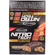 Muscletech, Nitro Tech Crunch Bars, Chocolate Chip Cookie Dough, 12 Bars, 2.29 oz (65 g) Each