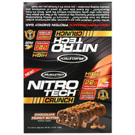 Muscletech, Nitro Tech Crunch Bars, Peanut Butter Chocolate, 12 Bars, 2.29 oz (65 g) Each