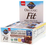 Garden of Life, Organic Fit, High Protein Weight Loss Bar, Chocolate Almond Brownie, 12 Bars, 1.9 oz (55 g) Each