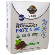 Garden of Life, Sport, Organic Plant-Based Performance Protein Bar, Chocolate Mint, 12 Bars, 2.5 oz (70 g) Each