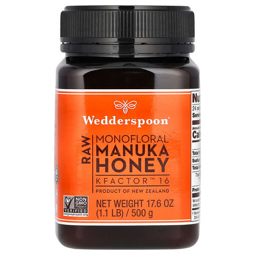 <img alt="Wedderspoon, Raw Monofloral Manuka Honey, KFactor 16, 1.1 lb (500 g)" title="Wedderspoon, Raw Monofloral Manuka Honey, KFactor 16, 1.1 lb (500 g),814422020023"