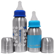 Organic Kidz, Baby Bottles, Stainless Steel, Blue, 2 Bottles, 4 oz, 7 oz (120 ml, 200 ml)