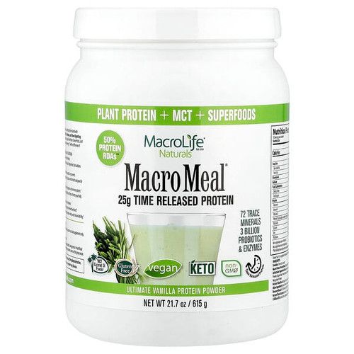 <img alt="Macrolife Naturals, Macro Meal, Ultimate Protein Powder, Vanilla, 21.7 oz (615 g)" title="Macrolife Naturals, Macro Meal, Ultimate Protein Powder, Vanilla, 21.7 oz (615 g),852434001784"