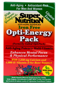 Super Nutrition, Opti-Energy Pack, Multivitamin/Mineral Supplement, Iron-Free, 30 Packets (6 Tabs Each)