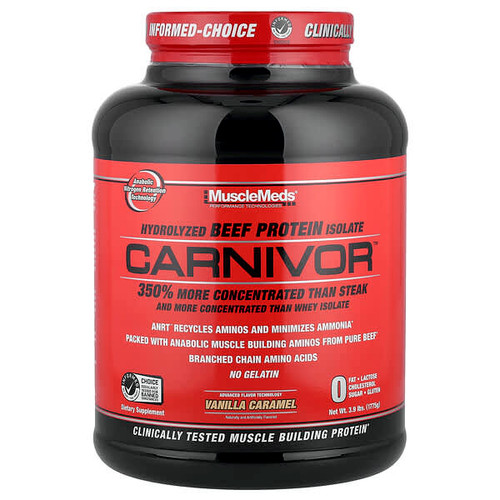 <img alt="MuscleMeds, Carnivor, Hydrolyzed Beef Protein Isolate, Vanilla Caramel, 3.9 lbs (1,775 g)" title="MuscleMeds, Carnivor, Hydrolyzed Beef Protein Isolate, Vanilla Caramel, 3.9 lbs (1,775 g),891597002672"