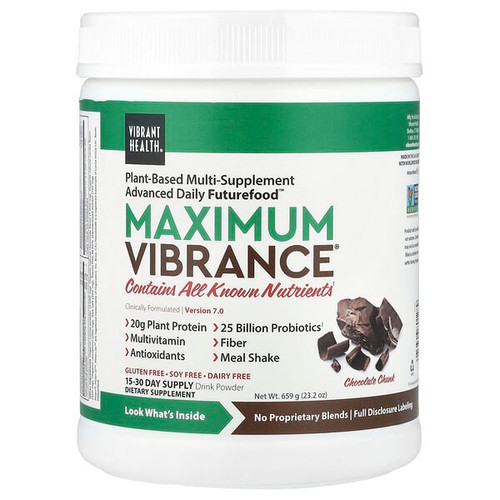 <img alt="Vibrant Health, Maximum Vibrance, Version 7, Chocolate Chunk, 23.2 oz (659 g)" title="Vibrant Health, Maximum Vibrance, Version 7, Chocolate Chunk, 23.2 oz (659 g),074306801289"