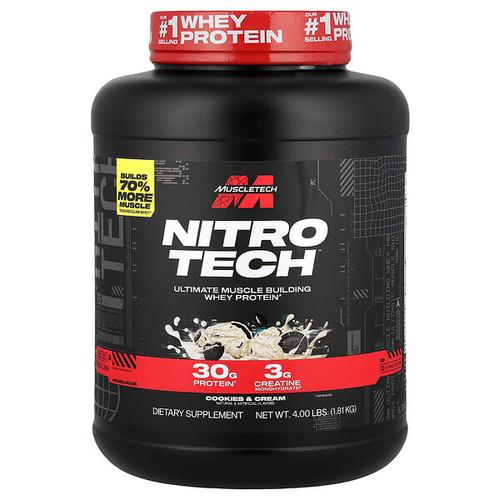 <img alt="MuscleTech, Nitro-Tech Whey Protein, Cookies & Cream, 4 lbs (1.81 kg)" title="MuscleTech, Nitro-Tech Whey Protein, Cookies & Cream, 4 lbs (1.81 kg),631656703313"