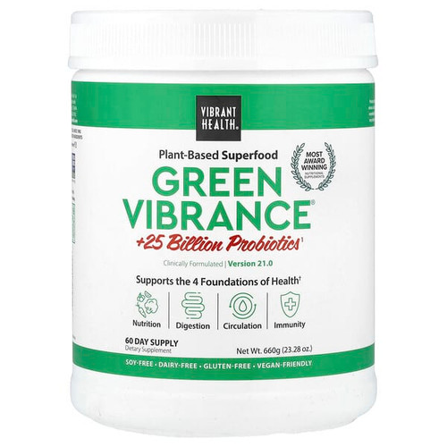 <img alt="Vibrant Health, Green Vibrance +25 Billion Probiotics, Version 21.0, 23.28 oz (660 g)" title="Vibrant Health, Green Vibrance +25 Billion Probiotics, Version 21.0, 23.28 oz (660 g),074306800046"
