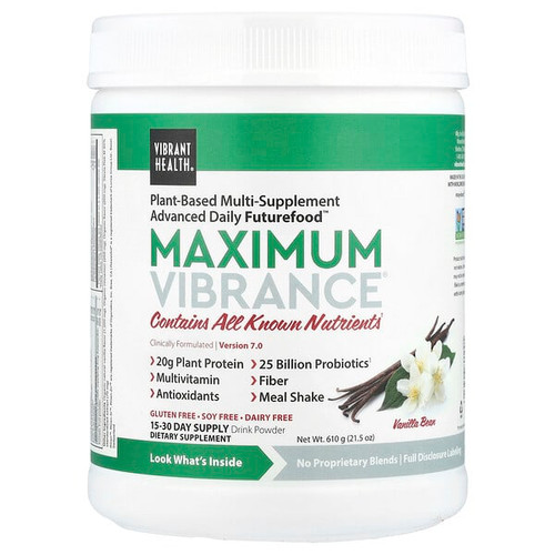 <img alt="Vibrant Health, Maximum Vibrance, Version 7.0, Vanilla Bean, 21.5 oz (610 g)" title="Vibrant Health, Maximum Vibrance, Version 7.0, Vanilla Bean, 21.5 oz (610 g),074306801005"