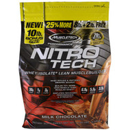 Muscletech, Nitro Tech, Whey Peptides & Isolate Lean Musclebuilder Whey Protein Powder, Milk Chocolate, 10 lbs (4.54 kg)