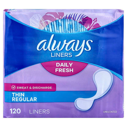 <img alt="Always, Daily Fresh Liners, Thin, Regular Unscented, 120 Liners" title="Always, Daily Fresh Liners, Thin, Regular Unscented, 120 Liners,037000107965"