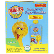 Earths Best, Sesame Street, Organic Fruit Yogurt Smoothie, Apple Blueberry, 4 Pouches, 4.2 oz (120 g) Each