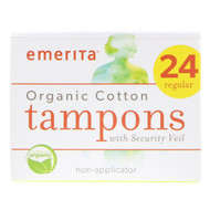 3 PACK of Emerita, Organic Cotton Tampons with Security Veil, Non-Applicator, Super, 16 Tampons