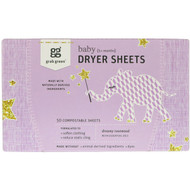 3 PACK of Grab Green, Dryer Sheets, Baby, Dreamy Rosewood with Essential Oils, 5+ Months, 50 Compostable Sheets