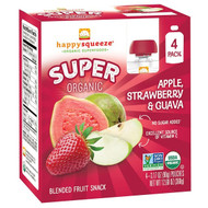 Happy Family Organics, Happy Squeeze, Organic Superfoods, Super Organic Apple, Strawberry & Guava, 4 Pouches, 3.17 oz (90 g) Each