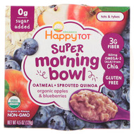 3 PACK of Happy Baby Organics HappyTot Super Morning Bowl Oatmeal + Sprouted Quinoa for Tots & Tykes Apples & Blueberries -- 4.5 oz