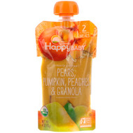 3 PACK of Happy Family Organics, Organic Baby Food, Stage 2, Clearly Crafted   6+ Months, Pears, Pumpkin, Peaches & Granola, 4 oz (113 g)