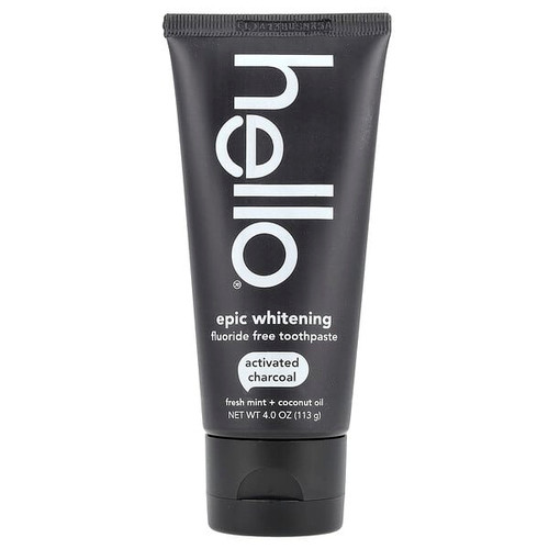 <img alt="Hello, Epic Whitening, Fluoride Free Toothpaste, Activated Charcoal, Fresh Mint + Coconut Oil, 4 oz (113 g)" title="Hello, Epic Whitening, Fluoride Free Toothpaste, Activated Charcoal, Fresh Mint + Coconut Oil, 4 oz (113 g),819156020035"