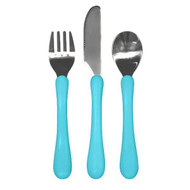 i play Inc., Learning Cutlery Set, 12 Months+, Blue Handle, 1 Fork, Knife, Spoon