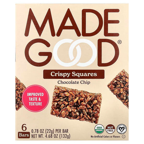 <img alt="MadeGood, Crispy Squares, Chocolate Chip, 6 Bars, 0.78 oz (22 g) Each" title="MadeGood, Crispy Squares, Chocolate Chip, 6 Bars, 0.78 oz (22 g) Each,687456213293"