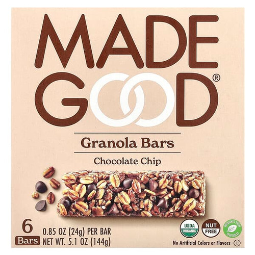 <img alt="MadeGood, Granola Bars, Chocolate Chip, 6 Bars, 0.85 oz (24 g) Each" title="MadeGood, Granola Bars, Chocolate Chip, 6 Bars, 0.85 oz (24 g) Each,687456213057"