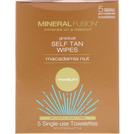 Mineral Fusion, Gradual Self Tan Wipes, Macadamia Nut, Medium, 5 Individually Wrapped Towelettes