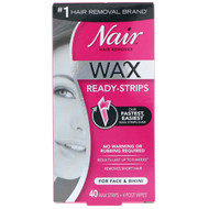 3 PACK of Nair , Hair Remover, Wax Ready-Strips, For Face & Bikini, 40 Wax Strips + 4 Post Wipes