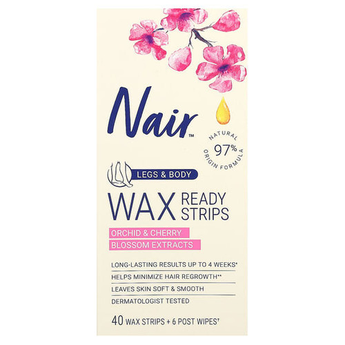 <img alt="Nair, Wax Ready-Strips, For Legs & Body, Orchid & Cherry Blossom Extracts, 40 Wax Strips + 6 Post Wipes" title="Nair, Wax Ready-Strips, For Legs & Body, Orchid & Cherry Blossom Extracts, 40 Wax Strips + 6 Post Wipes,022600019565"