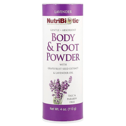 <img alt="NutriBiotic, Body & Foot Powder with Grapefruit Seed Extract & Lavender Oil, Lavender, 4 oz (113 g)" title="NutriBiotic, Body & Foot Powder with Grapefruit Seed Extract & Lavender Oil, Lavender, 4 oz (113 g),728177010614"
