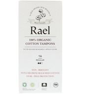 Rael, 100% Organic Cotton Tampons With Biodegradable Applicator, Regular, 16 Tampons