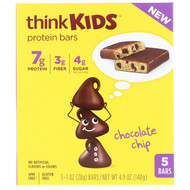 3 PACK OF ThinkThin, ThinkKids, Protein Bars, Chocolate Chip, 5 Bars, 1 oz (28 g) Each