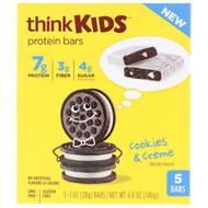 3 PACK OF ThinkThin, ThinkKids, Protein Bars, Cookies & Creme, 5 Bars, 1 oz (28 g) Each