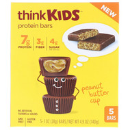 3 PACK OF ThinkThin, ThinkKids, Protein Bars, Peanut Butter Cup, 5 Bars, 1 oz (28 g ) Each