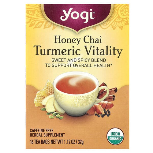 <img alt="Yogi Tea, Turmeric Vitality, Honey Chai, Caffeine Free, 16 Tea Bags, 1.12 oz (32 g)" title="Yogi Tea, Turmeric Vitality, Honey Chai, Caffeine Free, 16 Tea Bags, 1.12 oz (32 g),076950206489"